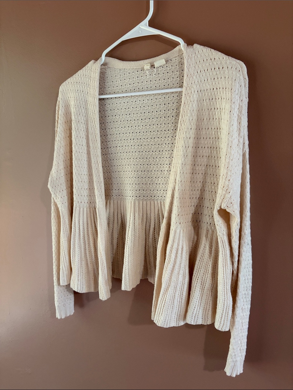 Anthropologie Light Cream Open-Front Knit Cardigan Sweater